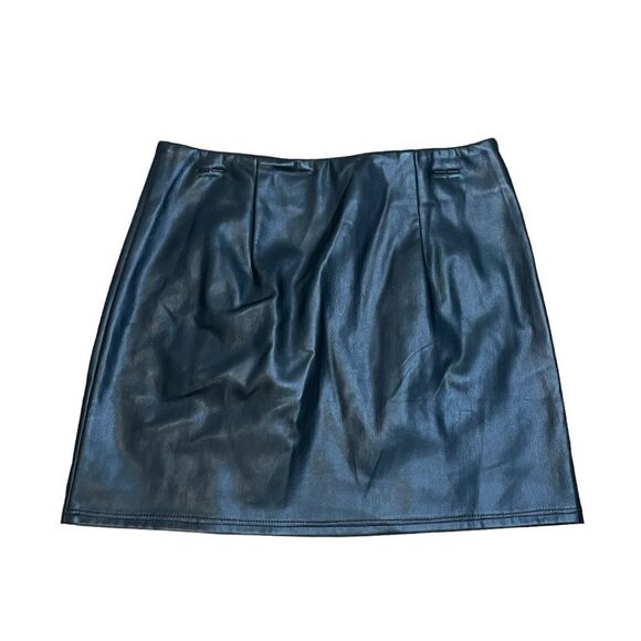 Kendal & Kyle Faux Leather Mini Skirt Black Double Silver Zipper Front S - Picture 2 of 5